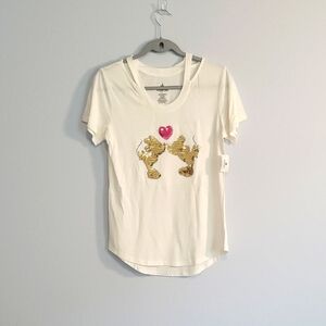 Disney Parks Women's Bling T-Shirt Mickey & Minnie Kiss Sequined Small NWT